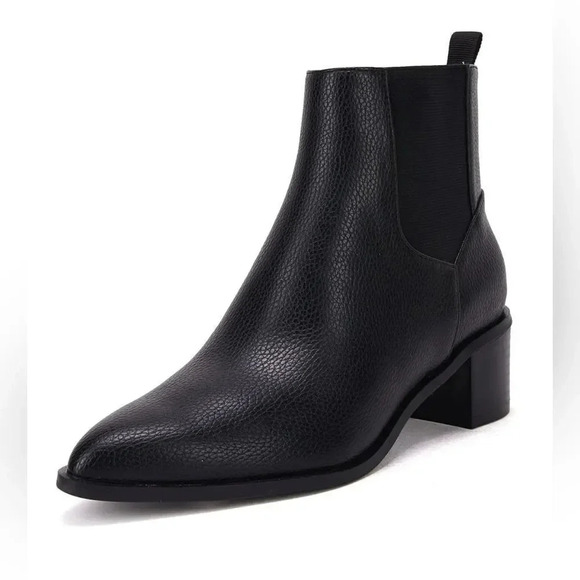 VETASTE  Pointed Toe Stacked Chunky Block Heel Ankle Boots Faux Leather 7.5 - Picture 1 of 10